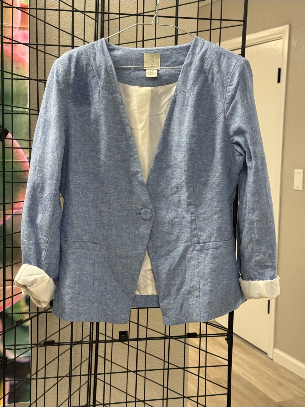 Joie Light Blue Single-Button Women's Blazer Pit 19 L 25 linen 55%